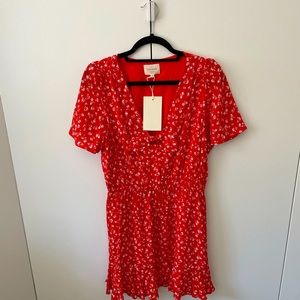 Sezane silk red patterned dress, size M